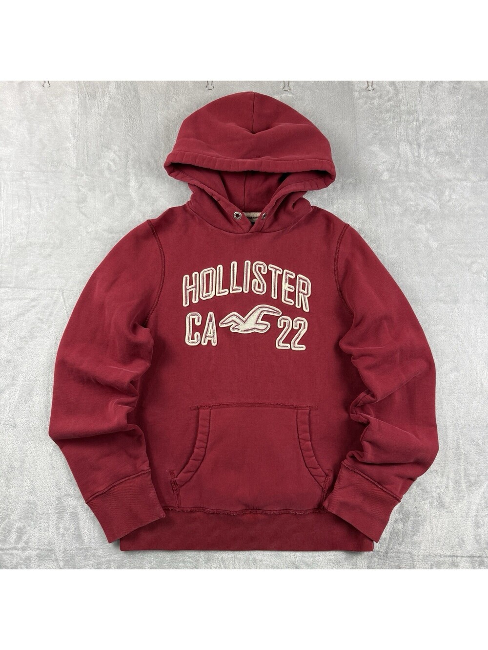 VINTAGE Hollister Red Embroidered Logo Hoodie Spellout California Surf Relax Y2K